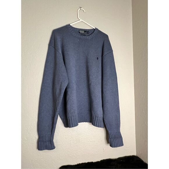 Mens Polo Ralph Lauren Blue Knit Sweater Pullover Crewneck L/S XL